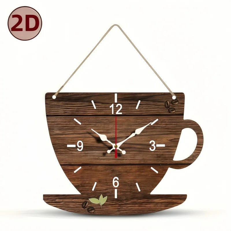 Horloge Murale Silencieuse  Bois Forme Tasse de Café