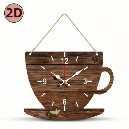 Horloge Murale Silencieuse  Bois Forme Tasse de Café
