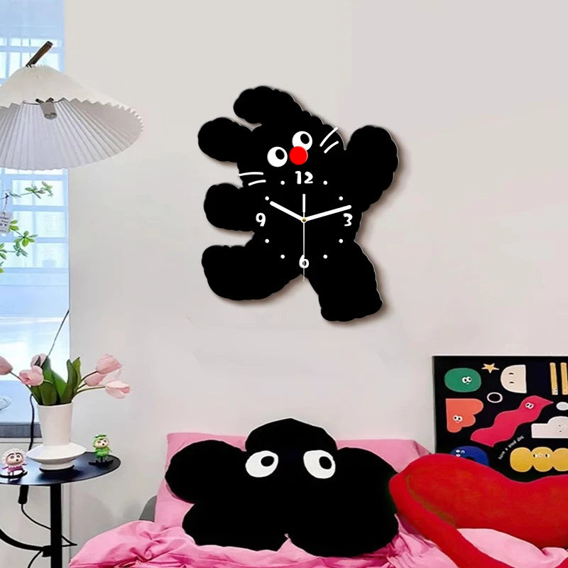 Horloge enfant petit lapin noir - vue de face design lapin mignon
