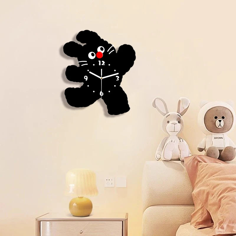 Horloge enfant petit lapin noir - vue cote silhouette lapin original