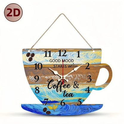Horloge Murale Silencieuse  Bois Forme Tasse de Café