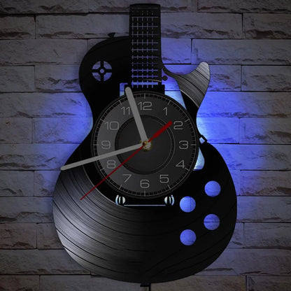 Horloge Murale LED Design  Vinyle Guitare Noire