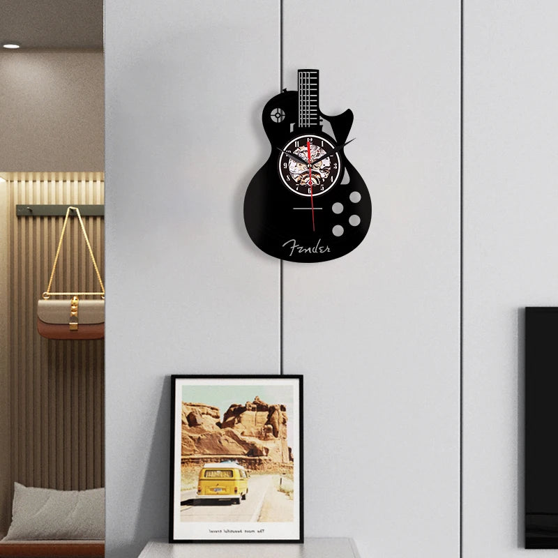 Horloge Murale OriginaleVinyle Forme Guitare