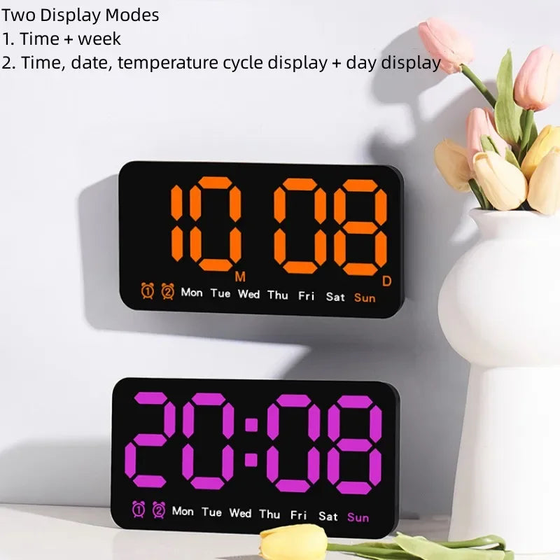 Horloge Murale Digitale  LED Grande Taille avec Double Alarme