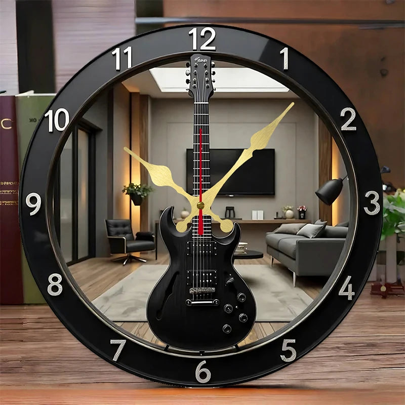 Horloge Murale Silencieuse  Guitare Bois Design Unique