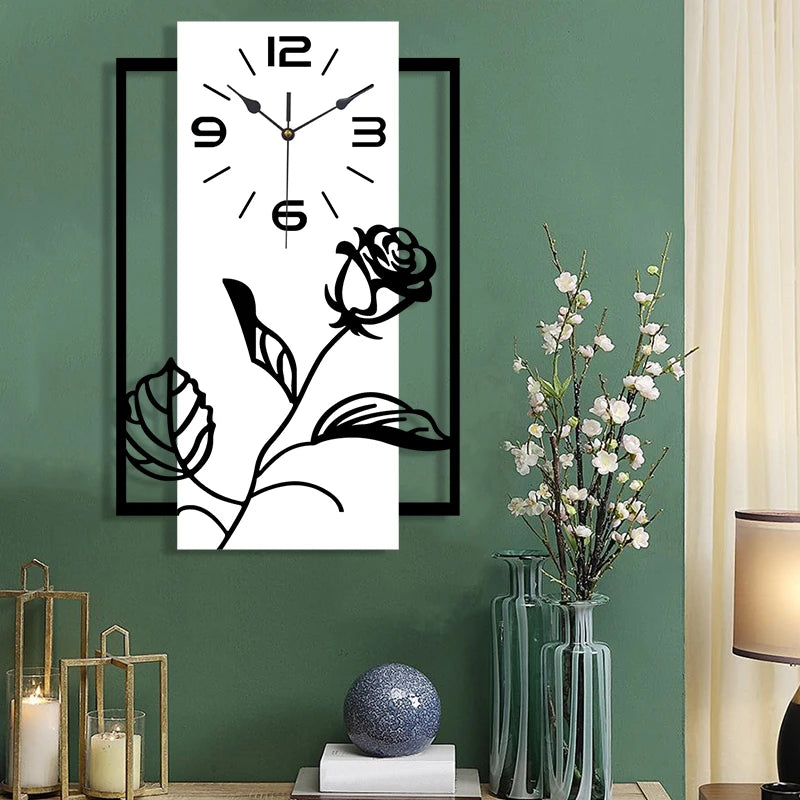 Horloge Murale SilencieuseStyle Art Moderne Motif Rose
