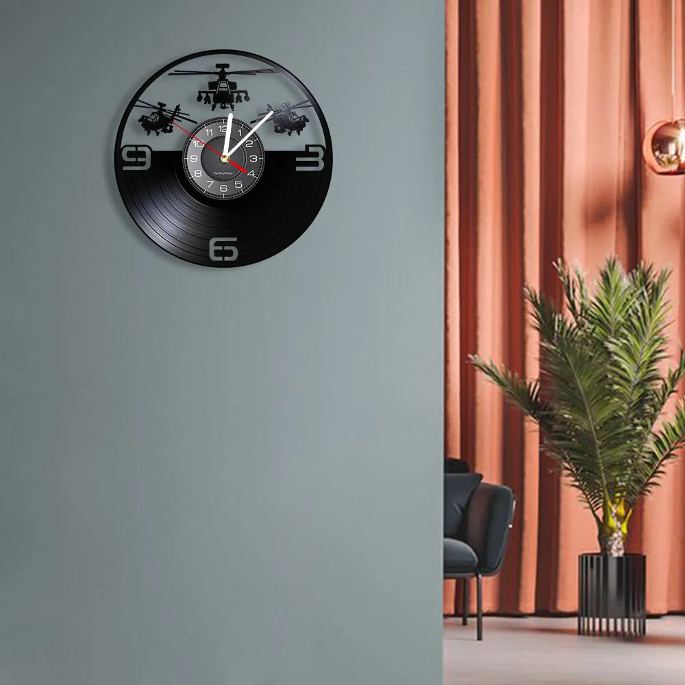 Horloge Murale LED Design  Hélicoptère 3D Vinyle Noir