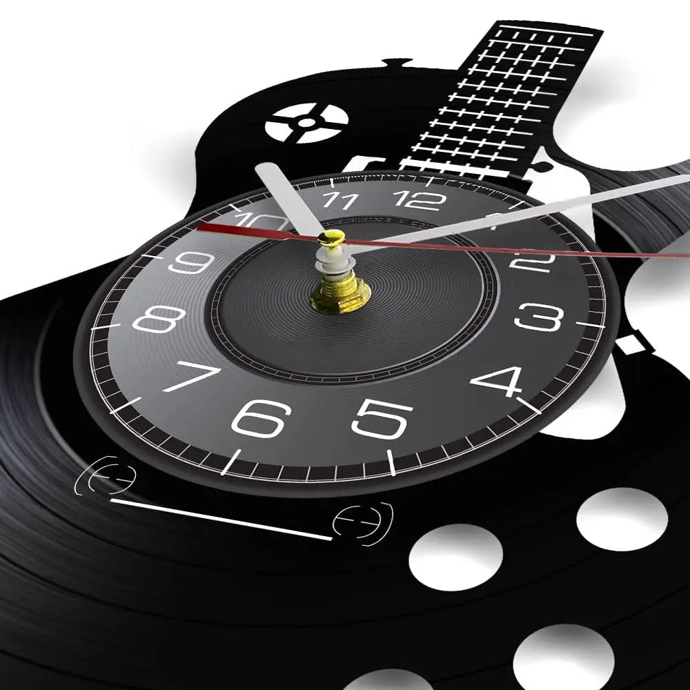 Horloge Murale LED Design  Vinyle Guitare Noire