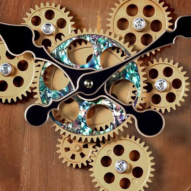 Horloge murale en bois de luxe avec engrenages détail des engrenages