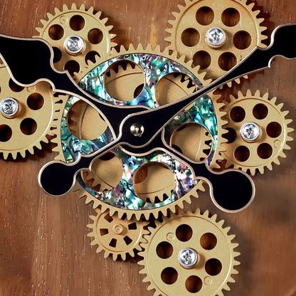 Horloge murale en bois de luxe avec engrenages détail des engrenages