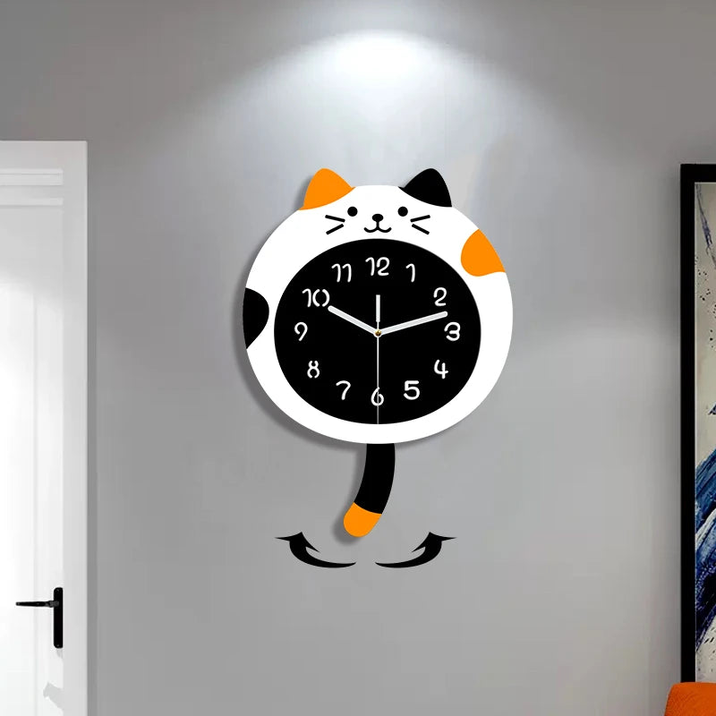 Horloge Murale Silencieuse  Chat Dessin Animé Moderne