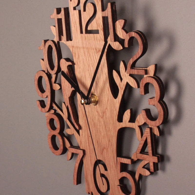 Horloge Murale Design  Bois Double Oiseau Stéréo Créative