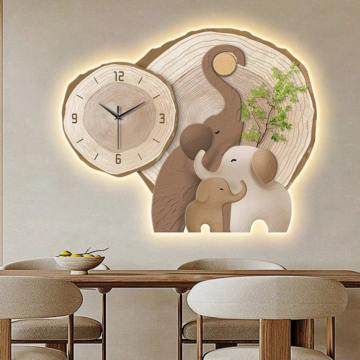 Horloge Murale Silencieuse  Éléphant LED Moderne Multi-Panel