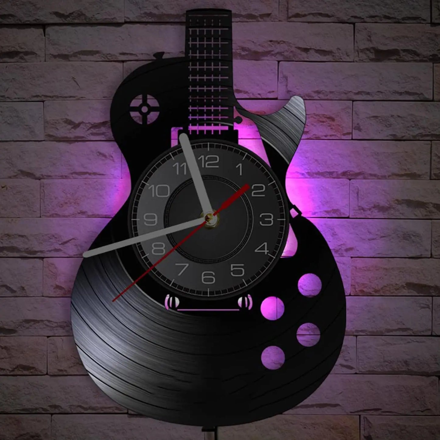 Horloge Murale LED Design  Vinyle Guitare Noire