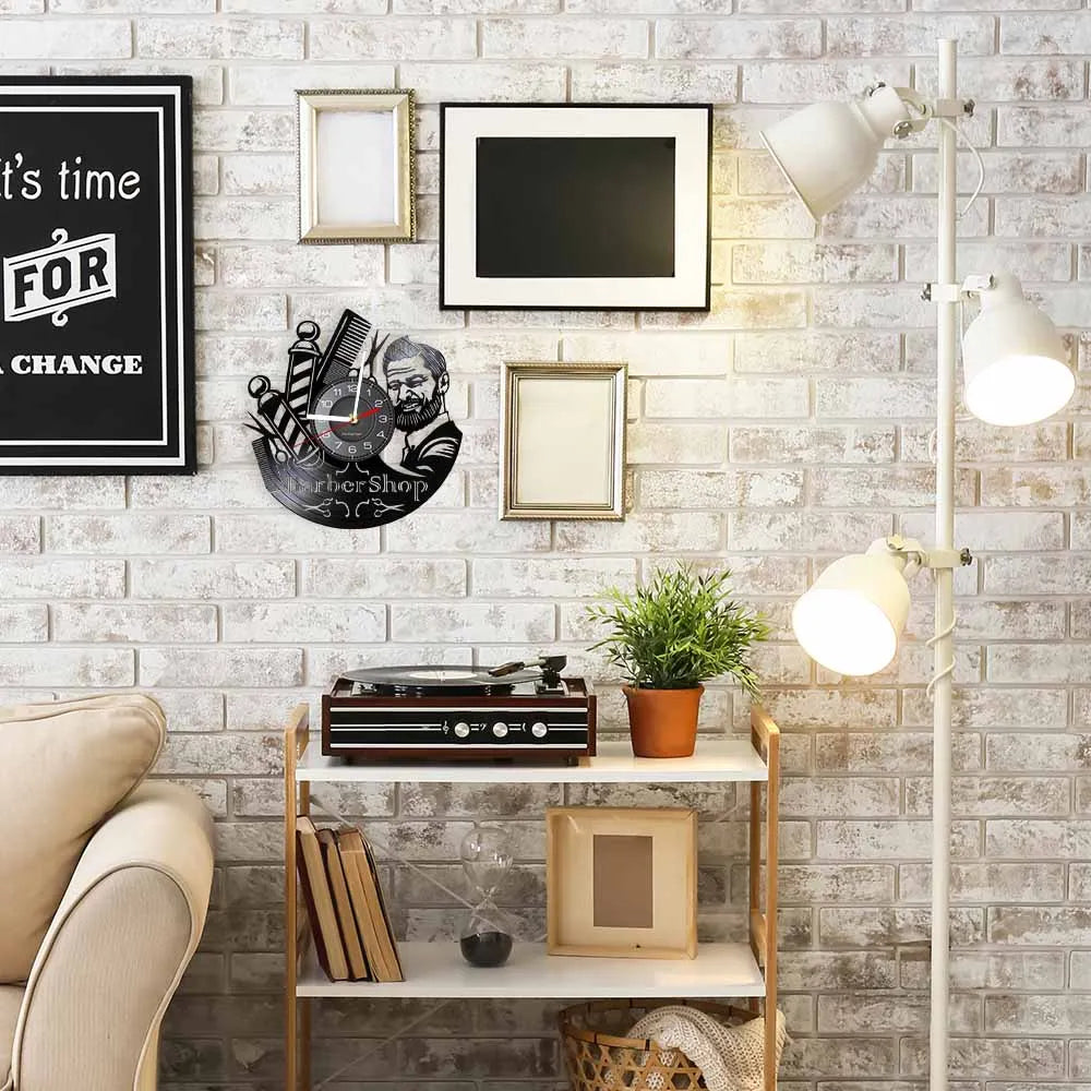 Horloge À Engrenage    Vinyle Design Style Barber Shop