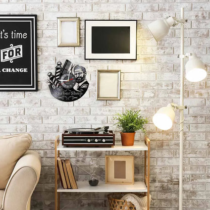 Horloge À Engrenage    Vinyle Design Style Barber Shop