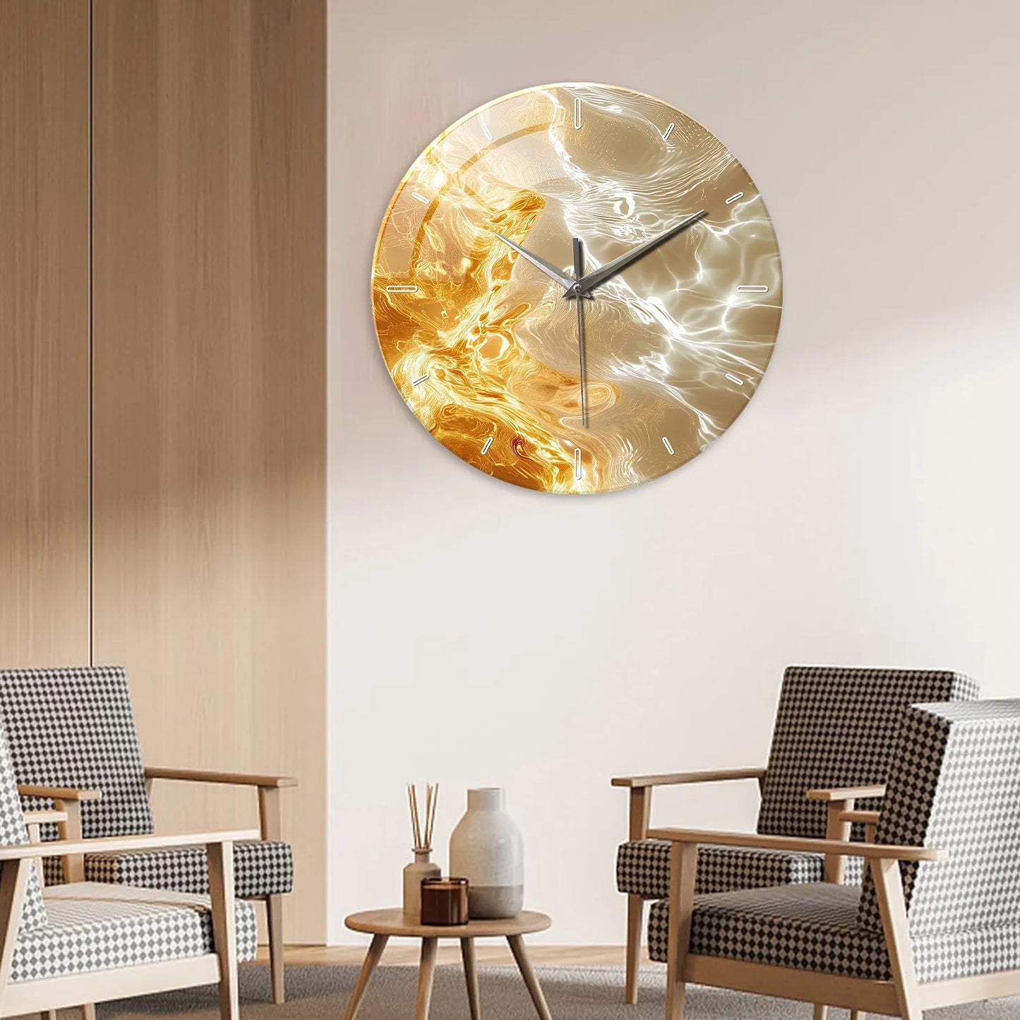 Horloge Murale Design  Art Abstrait Verre Trempé