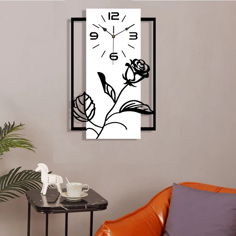 Horloge Murale SilencieuseStyle Art Moderne Motif Rose