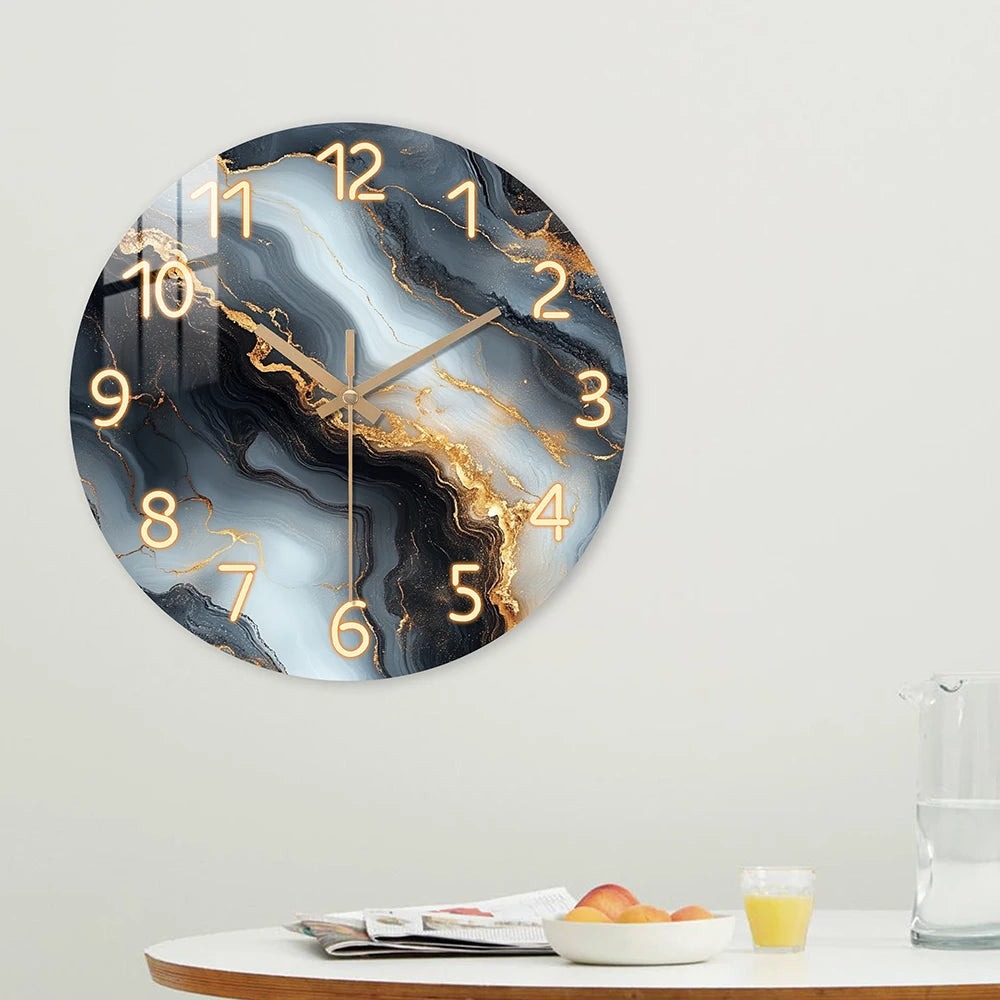 Horloge Murale Bois Design Originale – Marbre Noir et Or