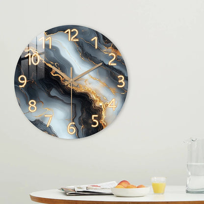 Horloge Murale Bois Design Originale – Marbre Noir et Or