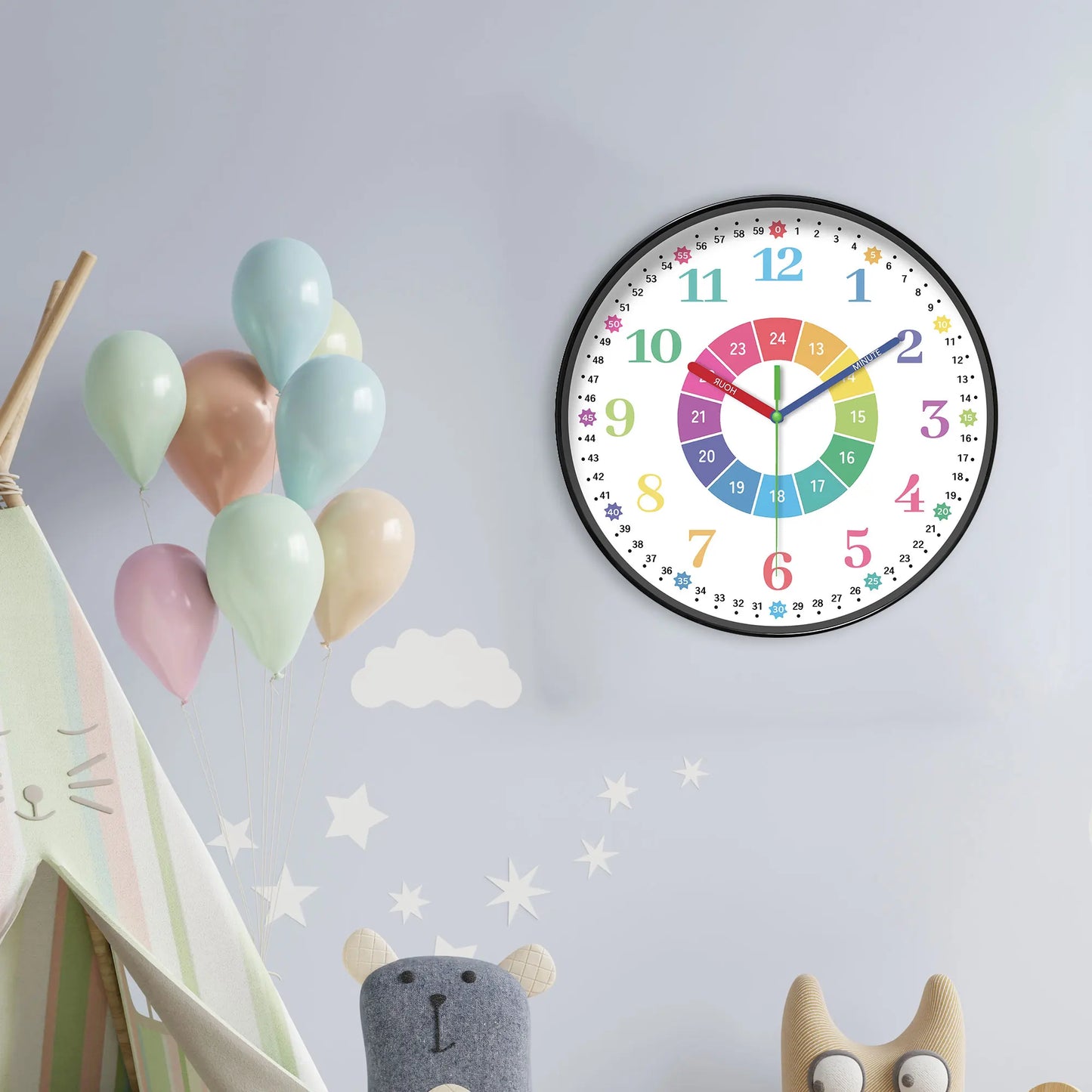 Horloge Enfant  Apprentissage Analogique Chiffres et Aiguilles Colorés