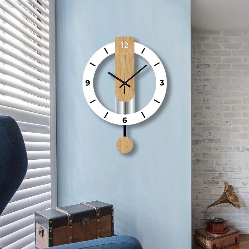 Horloge Murale Silencieuse  Acrylique Bois Blanc à Balancier
