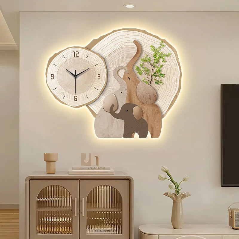 Horloge Murale Silencieuse  Éléphant LED Moderne Multi-Panel