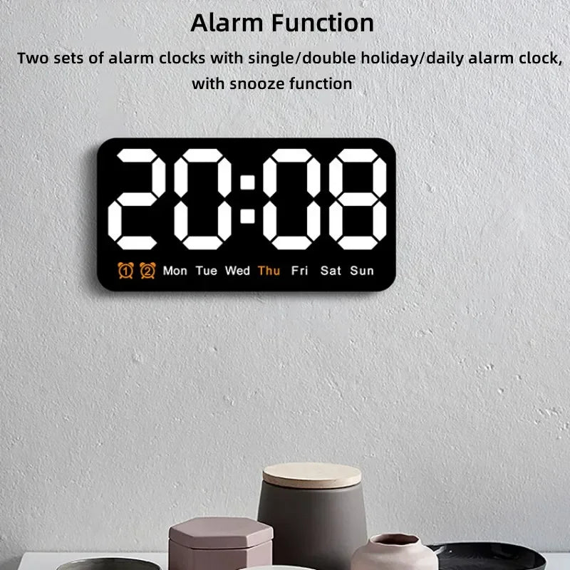 Horloge Murale Digitale  LED Grande Taille avec Double Alarme