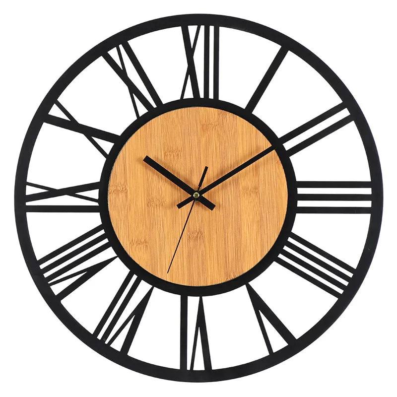 Horloge Murale VintageStructure Ronde en Bois et Métal Silencieuse