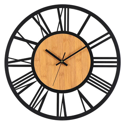 Horloge Murale VintageStructure Ronde en Bois et Métal Silencieuse