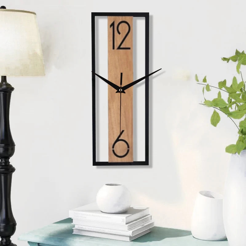 Horloge Murale Silencieuse  Rectangle Grain de Bois