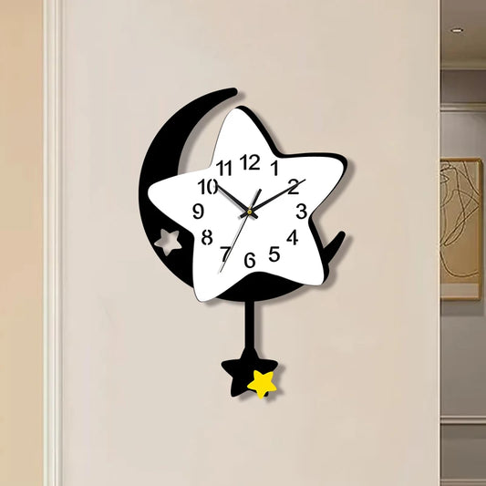 Horloge Murale Silencieuse  Éléments Cartoon Lune et Étoile