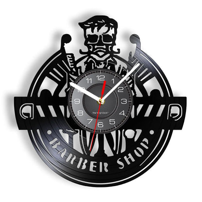Horloge À Engrenage    Vinyle Design Style Barber Shop