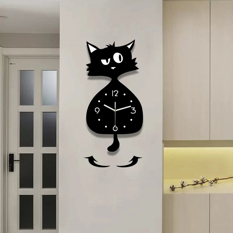Horloge Chat Silencieuse avec Queue Mobile et Design Amusant