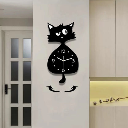 Horloge Chat Silencieuse avec Queue Mobile et Design Amusant