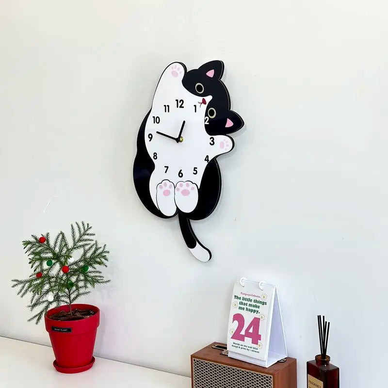 Horloge Chat  Concept Cartoon Silencieux Balancement de Queue