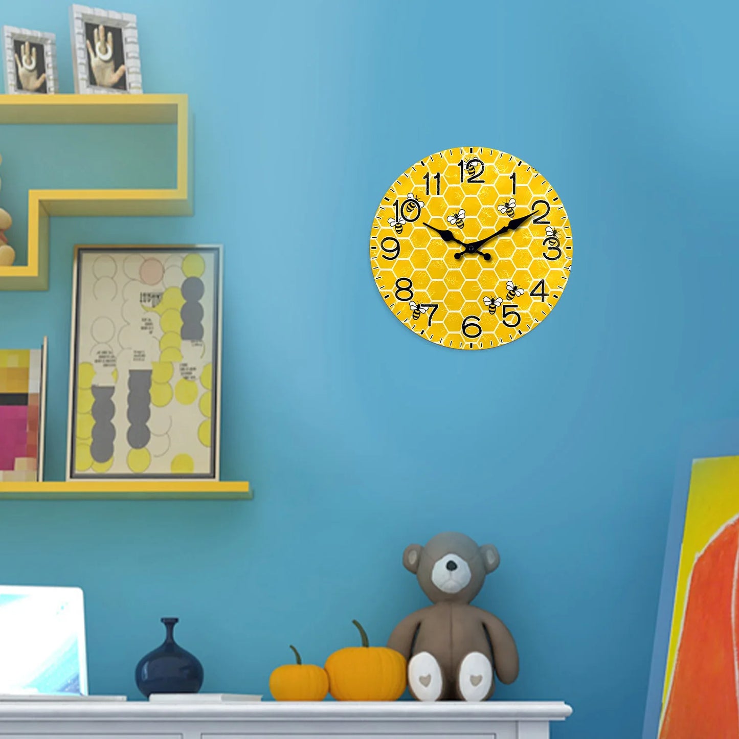 Horloge Murale Bois  Nid d'Abeille et Abeilles