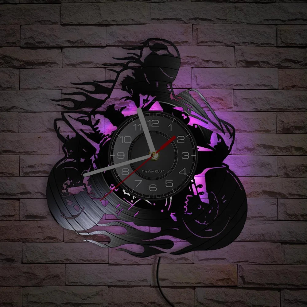 Horloge Murale IndustrielleVinyle Design Moto Extrême Freestyle