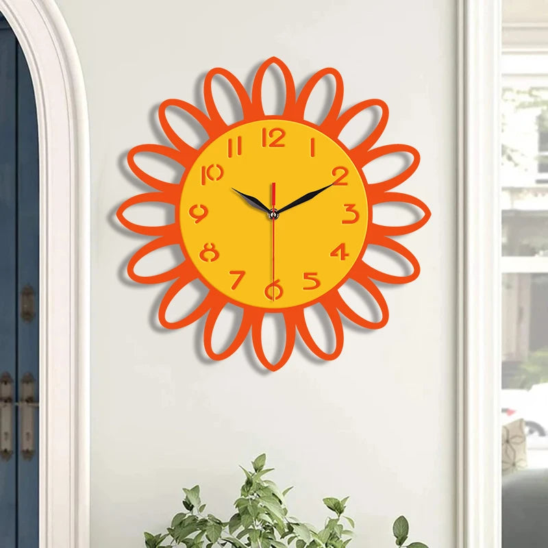 Horloge Murale Silencieuse  Style Campagne Créatif avec Tournesol