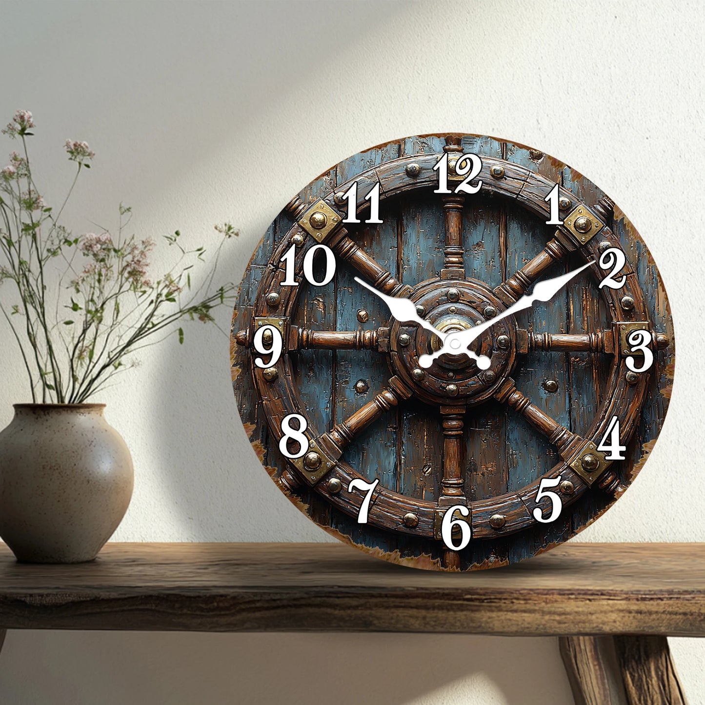 Horloge Murale Vintage  Roue de Navire Déco Nautique