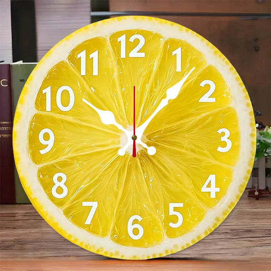 Horloge Murale SilencieuseRonde En Bois Thème Citron