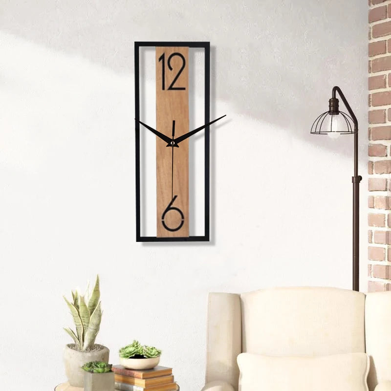Horloge Murale Silencieuse  Rectangle Grain de Bois