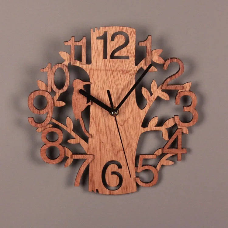 Horloge Murale Design  Bois Double Oiseau Stéréo Créative