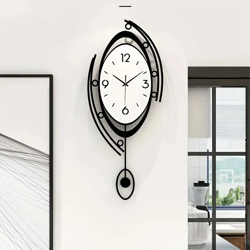 Horloge Murale SilencieuseOvale en Bois pour Intérieur Moderne