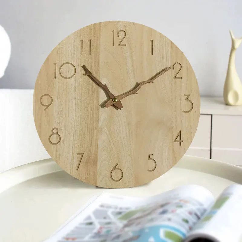 Horloge Murale Silencieuse  Bois Chiffres Arabes Rondes