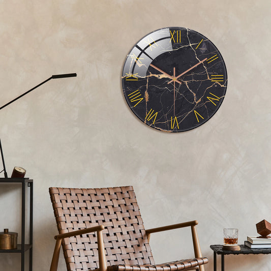 Horloge Chiffre Romain  Marbre Noir & Doré