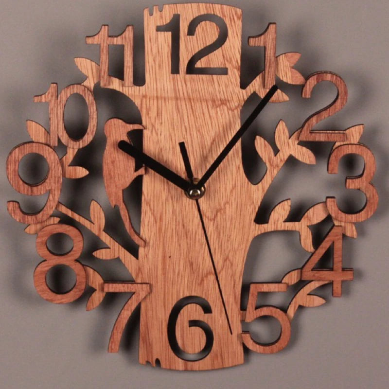 Horloge Murale Design  Bois Double Oiseau Stéréo Créative