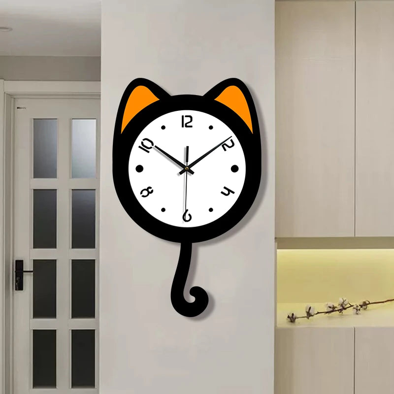 Horloge Murale Silencieuse  Style Chat Moderne Balancier