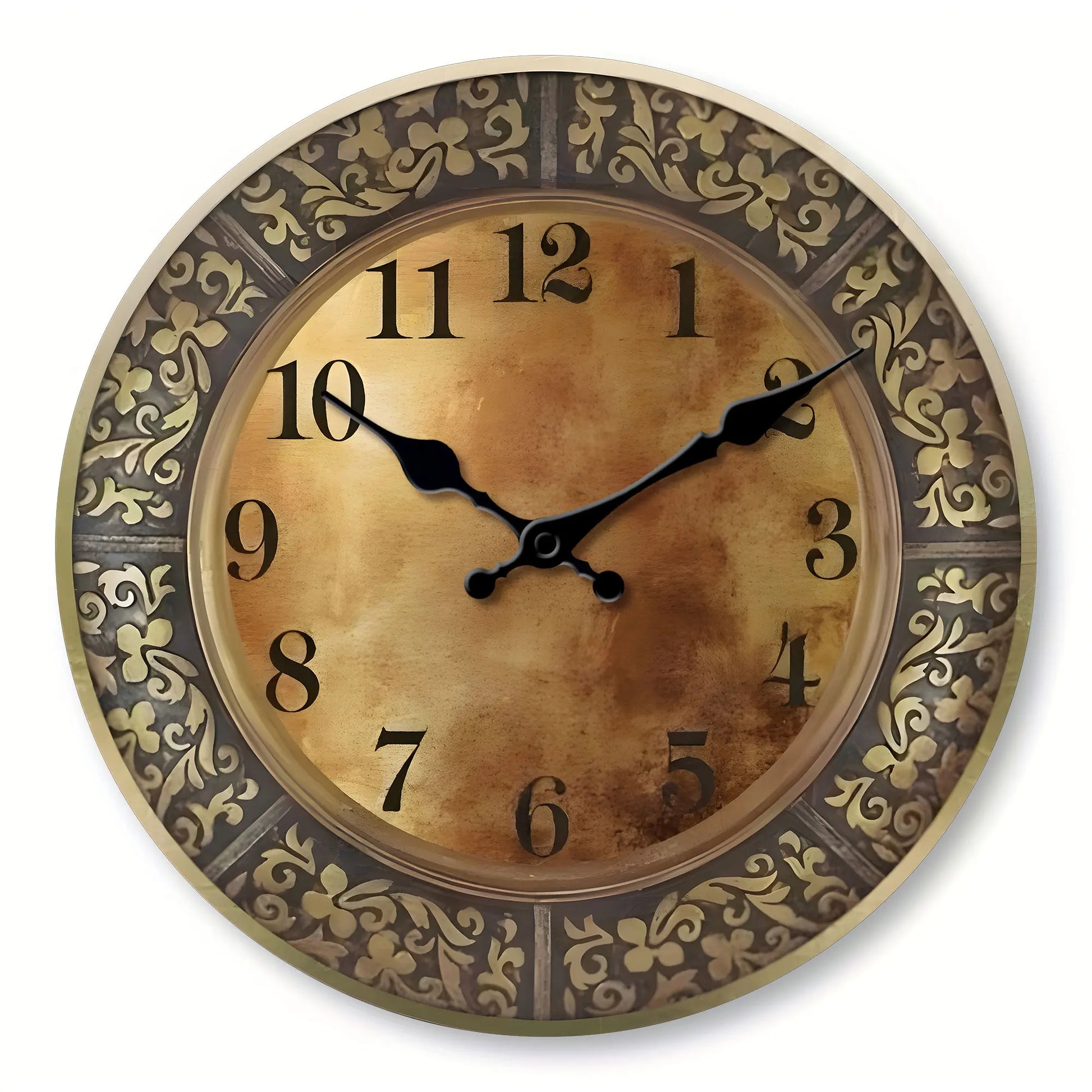 Horloge Murale Bois  Motif Laiton Antique Design Moderne