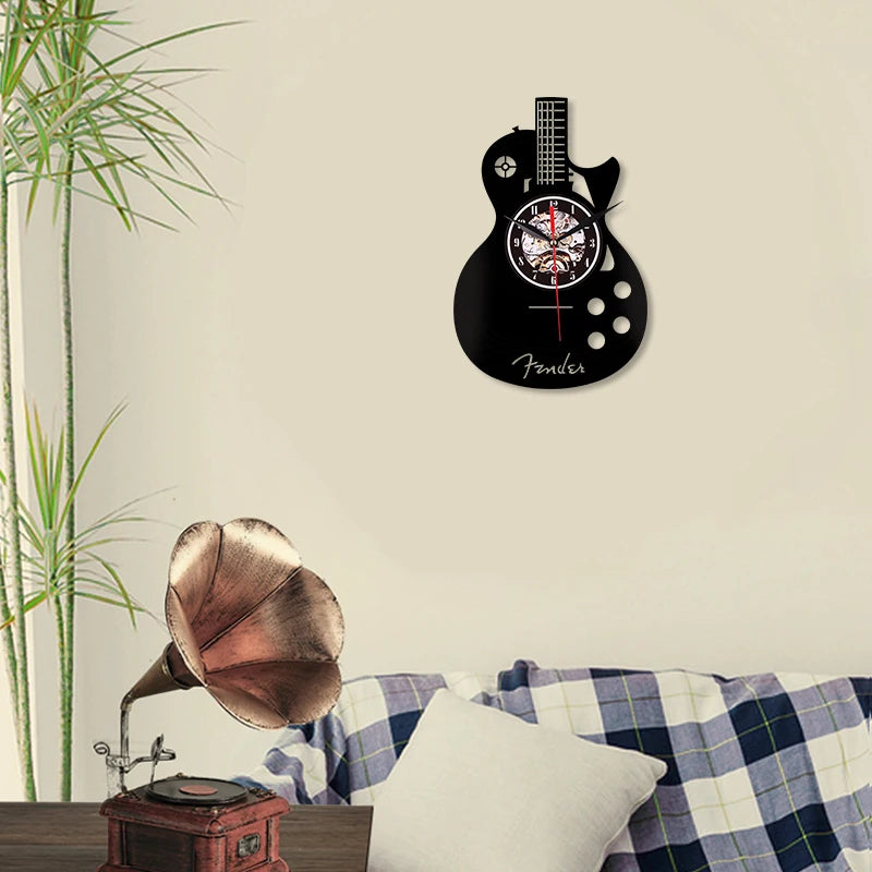 Horloge Murale OriginaleVinyle Forme Guitare